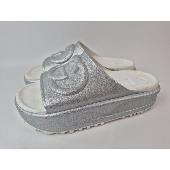 Gucci Miami Platform Slides Interlocking GG Glitter Rubber Sandal Silver Size 41 - Picture 2 of 8